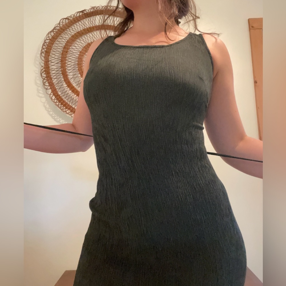 90s Ribbed bodycon green dress